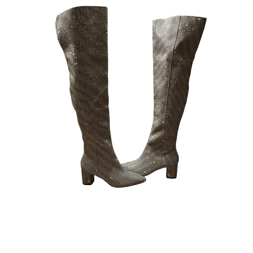 Kurt Geiger London Crystal Over The Knee Boots Gold Silver Rhinestone 38.5